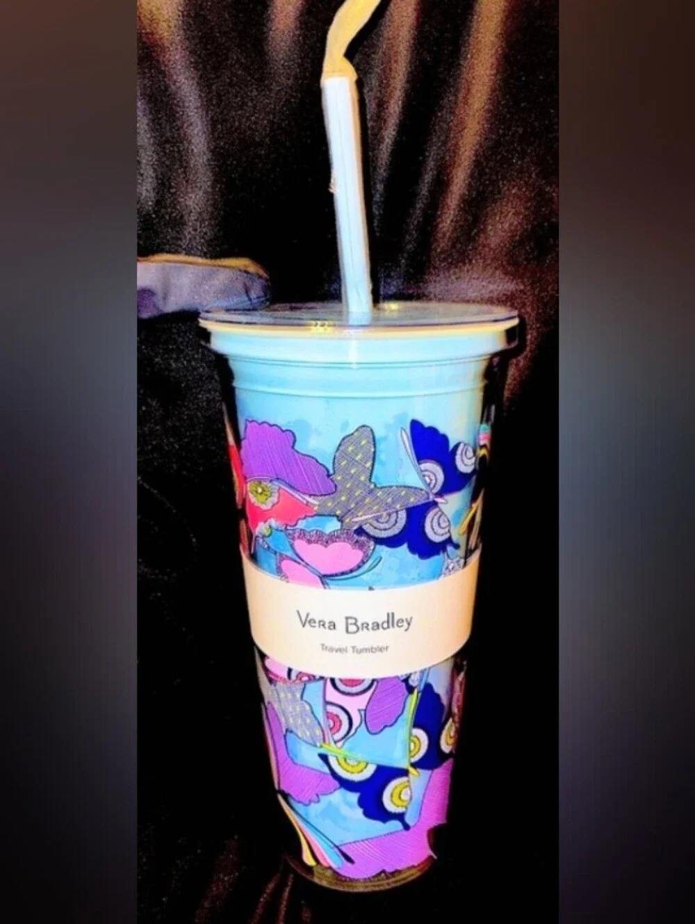 Vera Bradley Blue Floral Insulated Tumbler with Straw